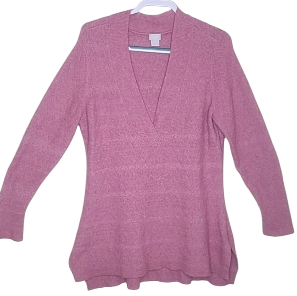 Chico's Dusty Rose Mauve V-Neck Knit Sweater